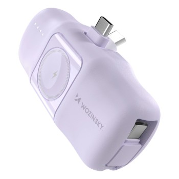 Wozinsky WF16-YCS 5000mAh 15W USB-C Mini Power Bank with Built-in USB-C Cable and Apple Watch Charger - Purple Wozinsky WF16-YCS 5000mAh 15W USB-C Mini Power Bank with Built-in USB-C Cable and Apple Watch Charger - Purple