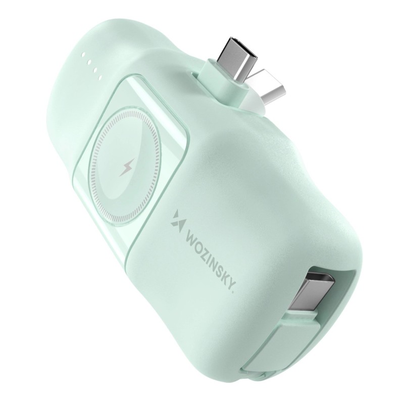 Wozinsky WF16-YCS 5000mAh 15W USB-C Mini Power Bank with Built-in USB-C Cable and Apple Watch Charger - Green Wozinsky WF16-YCS 5000mAh 15W USB-C Mini Power Bank with Built-in USB-C Cable and Apple Watch Charger - Green