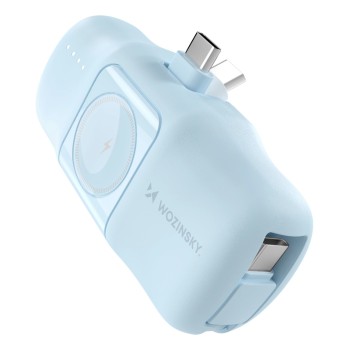 Wozinsky WF16-YCS 5000mAh 15W USB-C Mini Power Bank with Built-in USB-C Cable and Apple Watch Charger - Blue Wozinsky WF16-YCS 5000mAh 15W USB-C Mini Power Bank with Built-in USB-C Cable and Apple Watch Charger - Blue