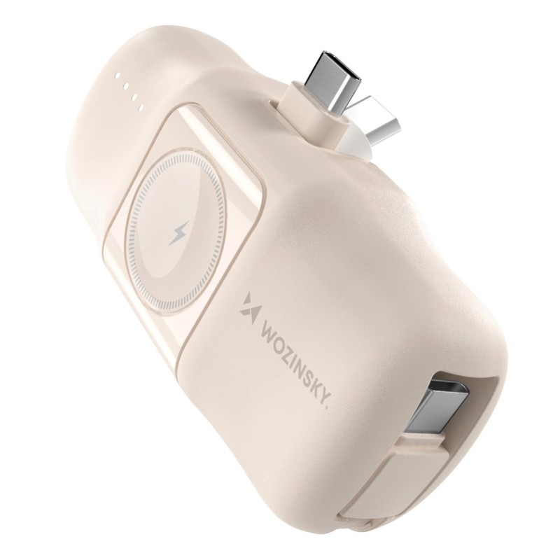 Wozinsky WF16-YCS 5000mAh 15W USB-C Mini Power Bank with Built-in USB-C Cable and Apple Watch Charger - Beige Wozinsky WF16-YCS 5000mAh 15W USB-C Mini Power Bank with Built-in USB-C Cable and Apple Watch Charger - Beige