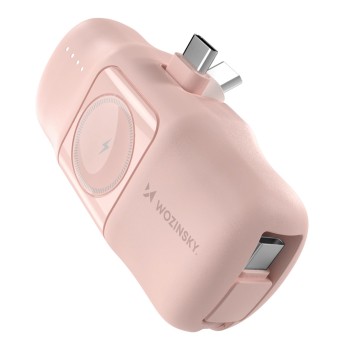 Wozinsky WF16-YCS 5000mAh 15W USB-C Mini Power Bank with Built-in USB-C Cable and Apple Watch Charger - Pink Wozinsky WF16-YCS 5000mAh 15W USB-C Mini Power Bank with Built-in USB-C Cable and Apple Watch Charger - Pink