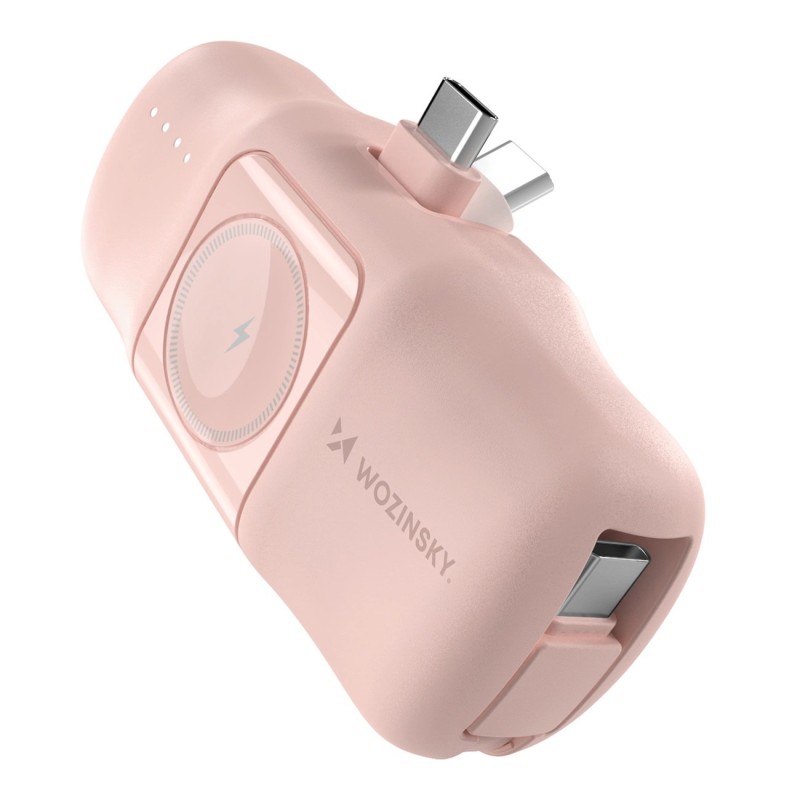 Wozinsky WF16-YCS 5000mAh 15W USB-C Mini Power Bank with Built-in USB-C Cable and Apple Watch Charger - Pink Wozinsky WF16-YCS 5000mAh 15W USB-C Mini Power Bank with Built-in USB-C Cable and Apple Watch Charger - Pink