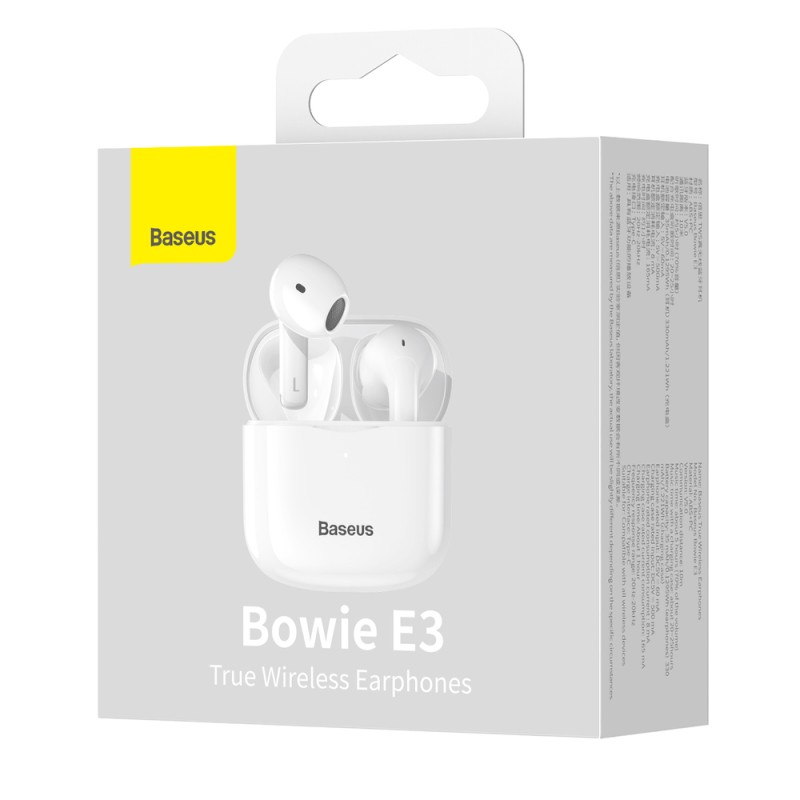 Baseus E3 Wireless Bluetooth 5.0 TWS Earbuds Waterproof IP64 White (NGTW080002)