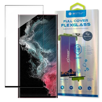 Bestsuit 3D Edge Nano Flexi Glass Glass Film Full Screen Tempered Glass With Frame For Samsung Galaxy S22 Ultra Transparent