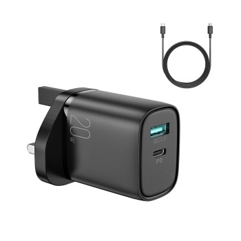 Joyroom fast UK wall charger USB Type C / USB 20W PD QC3.0 black (L-QP2011) + USB Type C - Lightning cable 1m (S-M006)