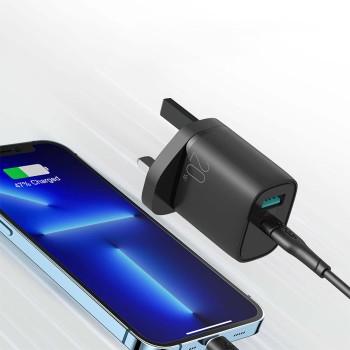 Joyroom fast UK wall charger USB Type C / USB 20W PD QC3.0 black (L-QP2011) + USB Type C - Lightning cable 1m (S-M006)