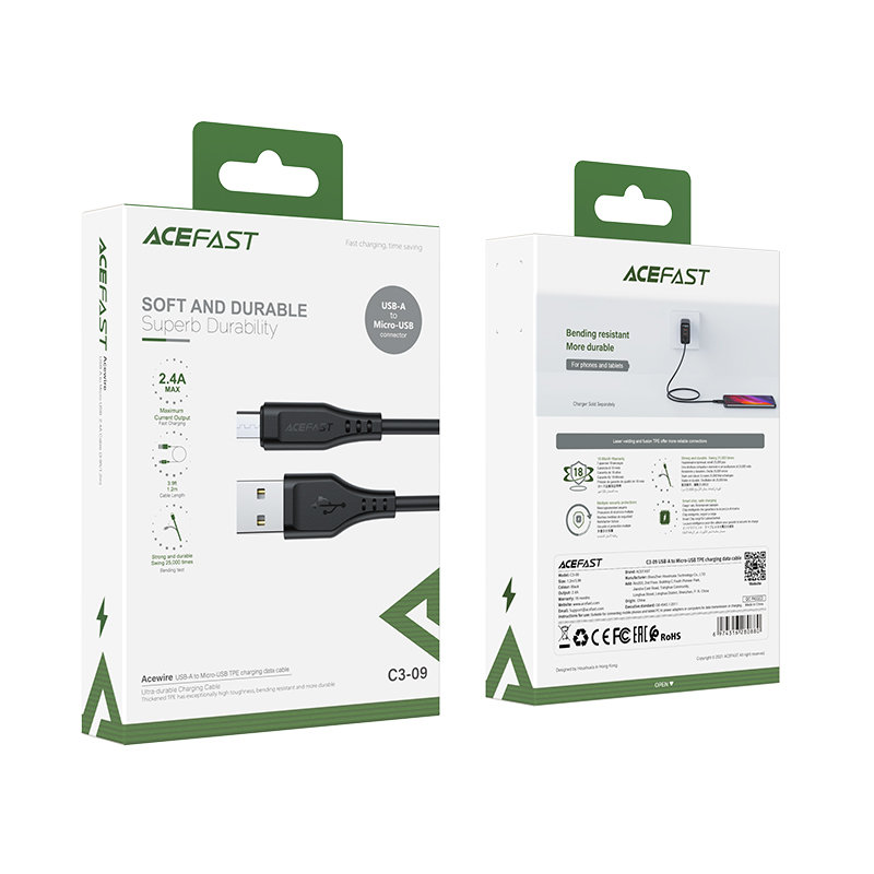 Acefast USB cable - micro USB 1.2m, 2.4A black (C3-09 black) Acefast USB cable - micro USB 1.2m, 2.4A black (C3-09 black)
