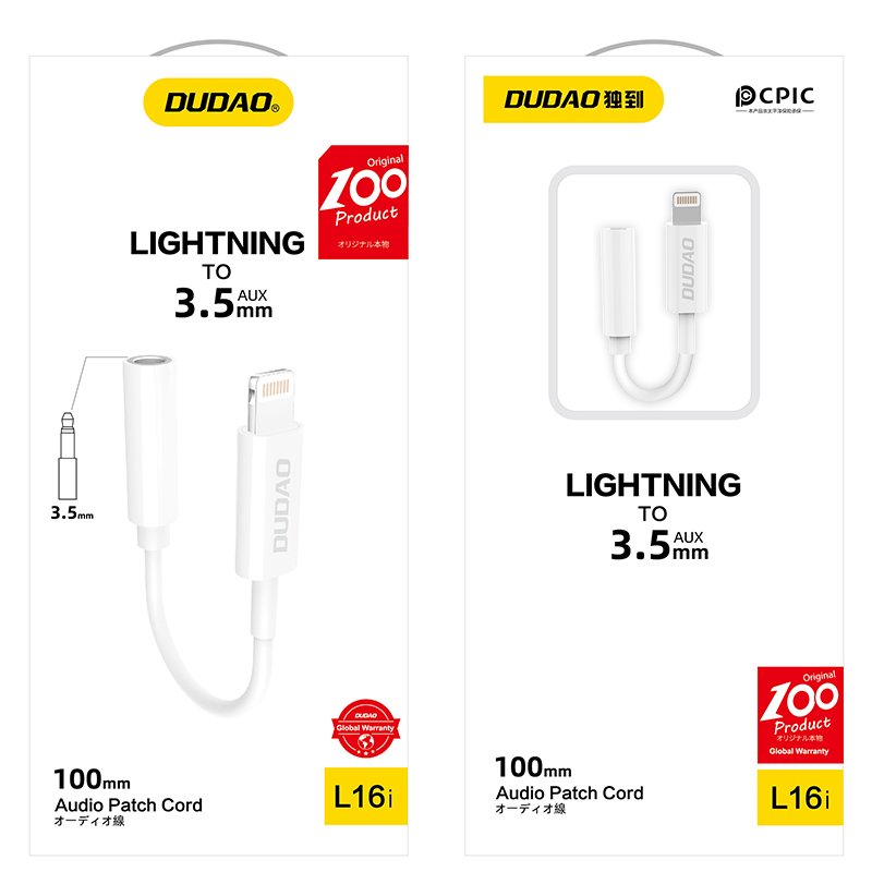 Dudao audio adapter headphone adapter from Lightning to 3.5 mm mini jack white (L16i white)