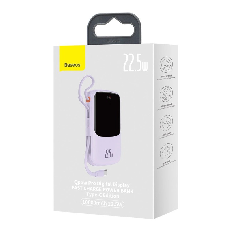 Baseus Qpow powerbank 10000mAh built-in USB Type-C cable 22.5W Quick Charge PURPLE Baseus Qpow powerbank 10000mAh built-in USB Type-C cable 22.5W Quick Charge PURPLE