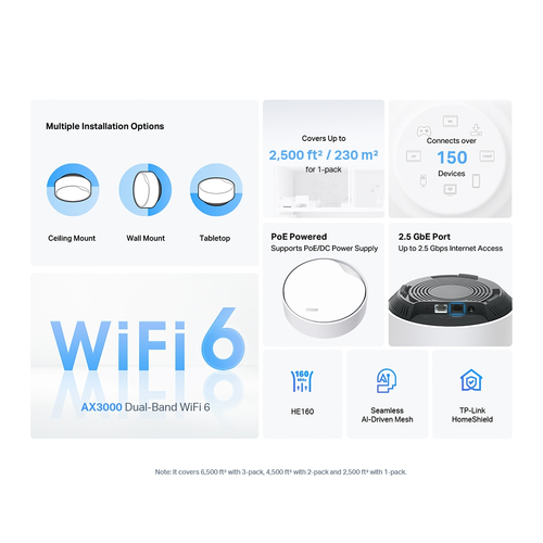 TP-Link AX3000 Whole Home Mesh Wi-Fi 6 Unit with PoE TP-Link AX3000 Whole Home Mesh Wi-Fi 6 Unit with PoE