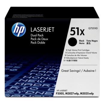 HP TONER BLACK DUAL PACK HIGH YIELD, HP 51X, FOR PRINTERS MONOCHROME LASERJET P3005, M3027, M3035 - 13.000 PAGES EACH