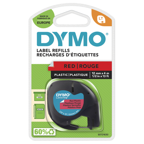 DYMO TAPE FOR LETRATAG 12MMX4M BLACK ON RED 91203   S0721630