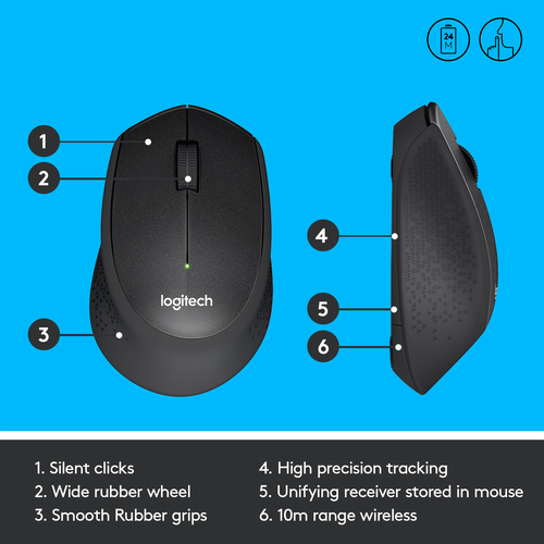 LOGITECH MOUSE WIRELESS SILENT M330 BLACK (910-004909)