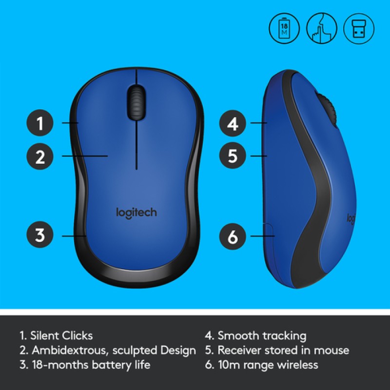 LOGITECH MOUSE WIRELESS SILENT M220 BLUE (910-004879) LOGITECH MOUSE WIRELESS SILENT M220 BLUE (910-004879)