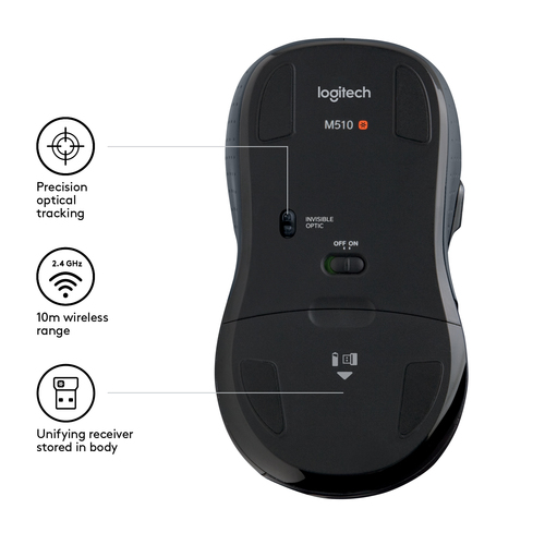 LOGITECH WIRELESS CONTROL PLUS MOUSE BLACK M510 ( 910-001826) LOGITECH WIRELESS CONTROL PLUS MOUSE BLACK M510 ( 910-001826)