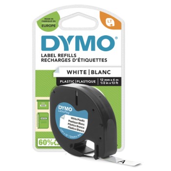 DYMO Branded LetraTag Plastic Labels | 12 mm x 4 m Roll | Black Print on White Labels | MultipurposeSelf-Adhesive Labels for Le