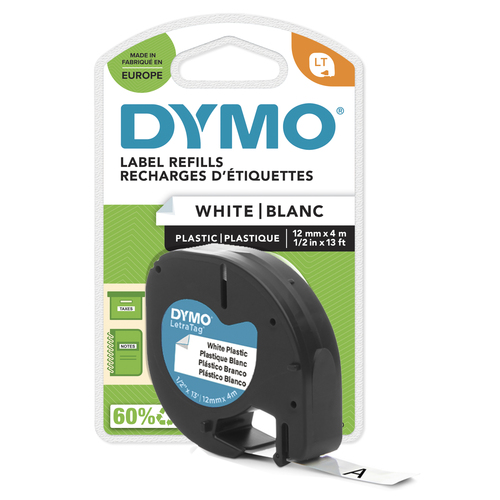 DYMO TAPE 12MMX4M BLACK ON WHITE PLASTIC 91201 DYMO TAPE 12MMX4M BLACK ON WHITE PLASTIC 91201