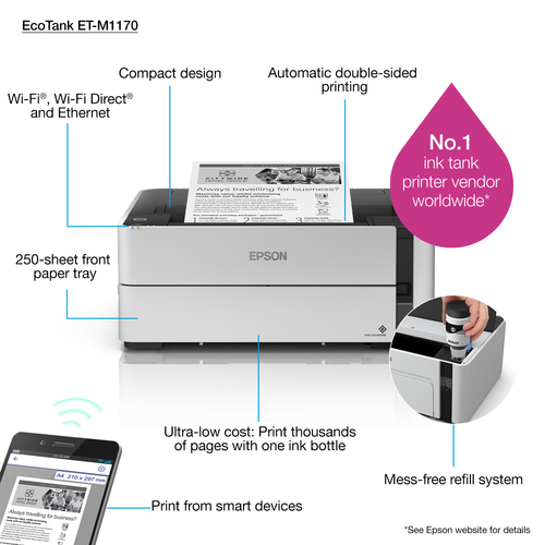 Epson EcoTank M1170 inkjet printer 1200 x 2400 DPI A4 Wi-Fi Epson EcoTank M1170 inkjet printer 1200 x 2400 DPI A4 Wi-Fi
