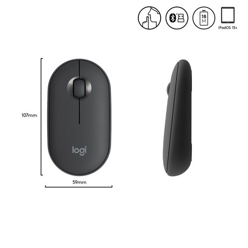 LOGITECH MOUSE M350  PEBBLE  WIRELESS/BLUETOOTH SILENT BLACK 910005718
