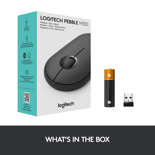 LOGITECH MOUSE M350  PEBBLE  WIRELESS/BLUETOOTH SILENT BLACK 910005718
