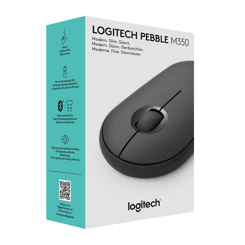 LOGITECH MOUSE M350  PEBBLE  WIRELESS/BLUETOOTH SILENT BLACK 910005718