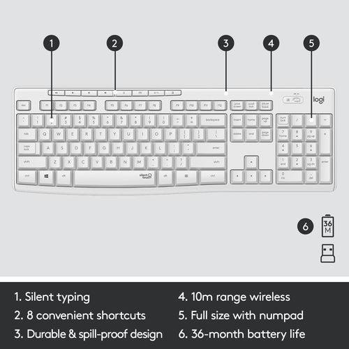 LOGITECH Keyboard+Mouse Set Wireless MK295 US Silent White (920-009824)