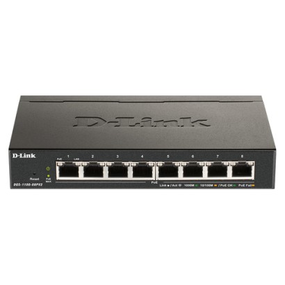 DLINK SWITCH 8PORT PoE GIGABIT LAN PORTS, PoE BUDGET 64W, EASY SMART MANAGED L2, VLAN, AUTO MDI/MDIX, METAL CASE, FANLESS, DESKTOP, 5YW