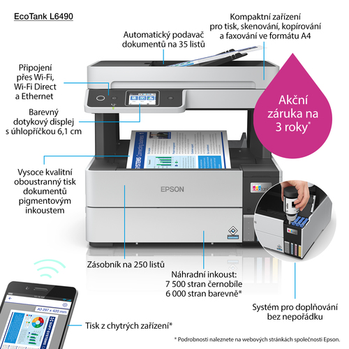 Epson EcoTank L6490 Inkjet A4 4800 x 1200 DPI 37 ppm Wi-Fi Epson EcoTank L6490 Inkjet A4 4800 x 1200 DPI 37 ppm Wi-Fi