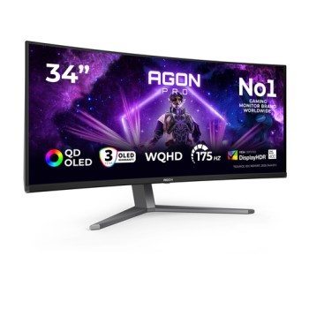 AOC AGON PRO AG346UCD computer monitor 86.4 cm (34\") 3440 x 1440 pixels Wide Quad HD QD-OLED Black, Grey