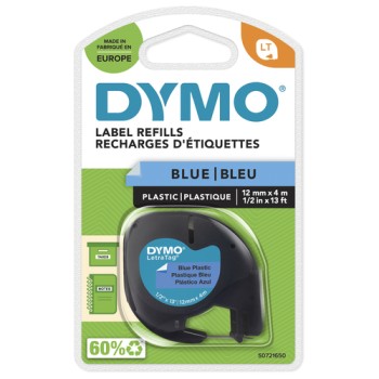 DYMO Branded LetraTag Plastic Labels | 12 mm x 4 m Roll | Black Print on Blue Labels | MultipurposeSelf-Adhesive Labels for Let