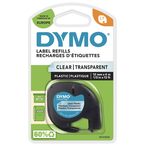 DYMO TAPE FOR LETRATAG12MMX4M BLACK ON CLEAR 12267  S0721530