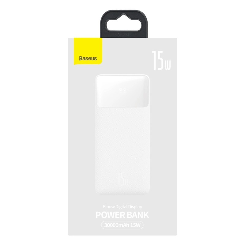 Baseus Bipow power bank with display 30000mAh 15W white (Overseas Edition) + USB-A - Micro USB cable 0.25m white (PPBD050202)