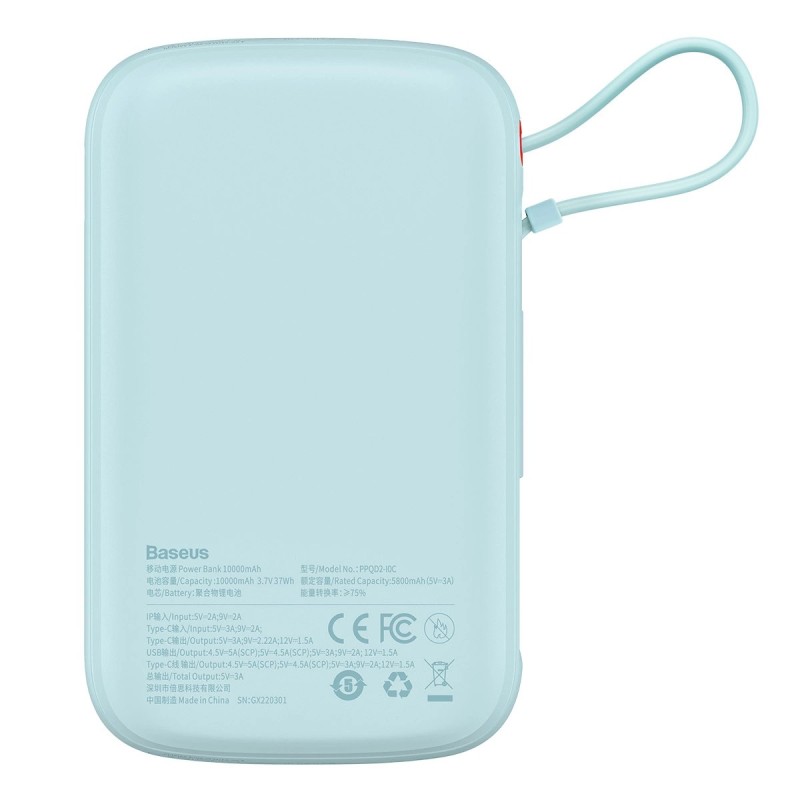 Baseus Qpow powerbank 10000mAh built-in USB Type-C cable 22.5W Quick Charge BLUE Baseus Qpow powerbank 10000mAh built-in USB Type-C cable 22.5W Quick Charge BLUE