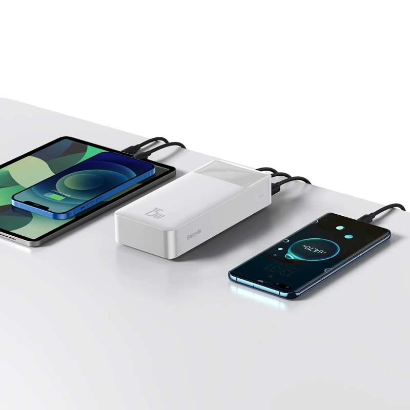 Baseus Bipow power bank with display 30000mAh 15W white (Overseas Edition) + USB-A - Micro USB cable 0.25m white (PPBD050202)