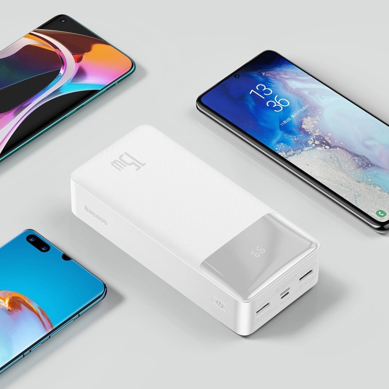 Baseus Bipow power bank with display 30000mAh 15W white (Overseas Edition) + USB-A - Micro USB cable 0.25m white (PPBD050202)