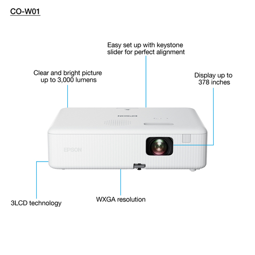 Epson CO-W01 3000 ANSI lumens 3LCD WXGA (1200x800) Black, White Epson CO-W01 3000 ANSI lumens 3LCD WXGA (1200x800) Black, White