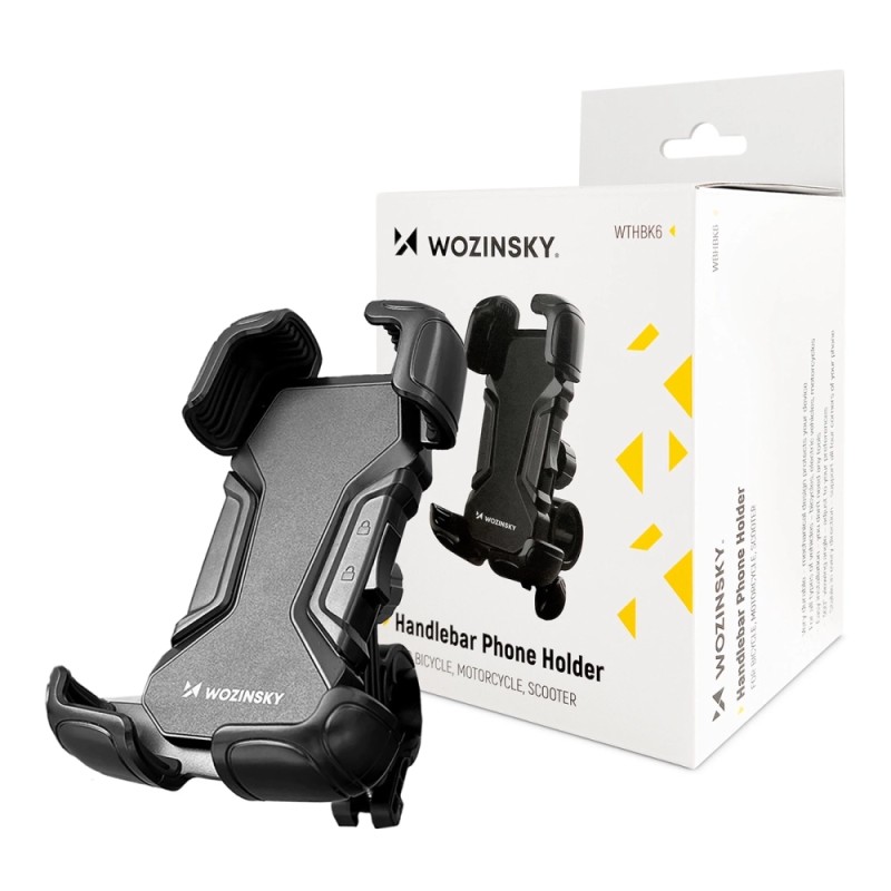 Wozinsky strong phone holder for bicycle, motorcycle, scooter handlebars, black (WBHBK6) Wozinsky strong phone holder for bicycle, motorcycle, scooter handlebars, black (WBHBK6)