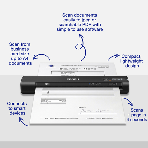 Epson WorkForce ES-60W Handheld scanner 600 x 600 DPI A4 Black Epson WorkForce ES-60W Handheld scanner 600 x 600 DPI A4 Black