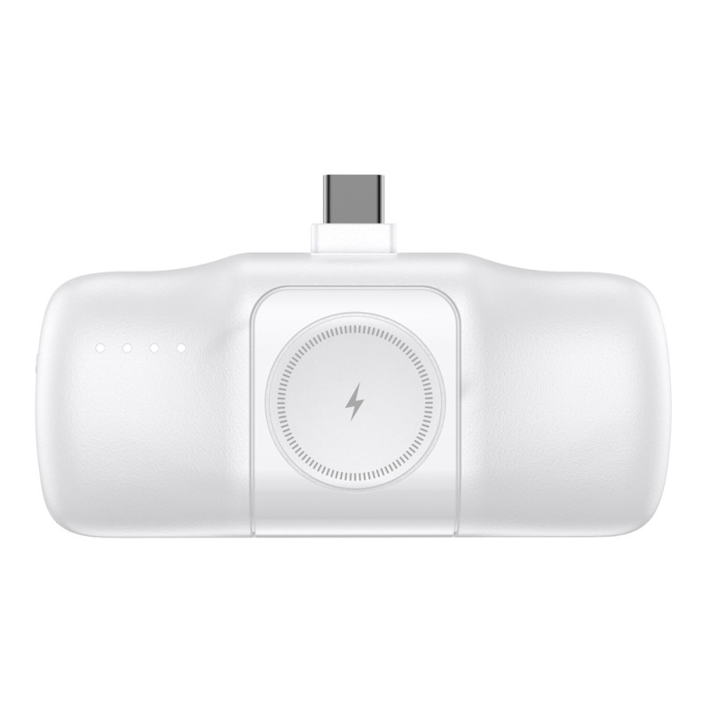 Wozinsky WF16-YCS 5000mAh 15W USB-C Mini Power Bank with Built-in USB-C Cable and Apple Watch Charger - White