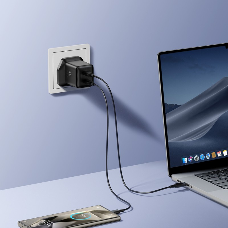 Joyroom JR-TCG17 45W 2 x USB-C wall charger (UK plug) - black