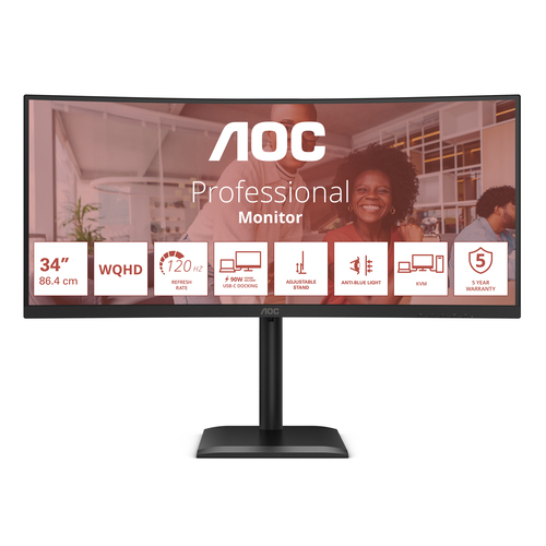 AOC E4 CU34E4CV computer monitor 86.4 cm (34\") 3440 x 1440 pixels UltraWide Quad HD LCD Black