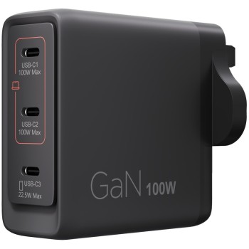 LENOVO MULTI-PORT USB-C 100W GAN CHARGER, 3xUSB-C, INPUT POWER:AC 90-264, UK PLUG, 1YW, BLACK LENOVO MULTI-PORT USB-C 100W GAN CHARGER, 3xUSB-C, INPUT POWER:AC 90-264, UK PLUG, 1YW, BLACK