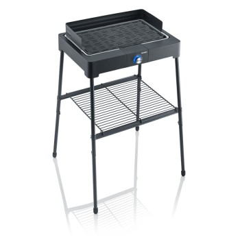 SEVERIN GRILL TABLE WITH STAND 2200W, ELECTRIC, QUICK GRILL TIMER, INDOOR/OUTDOOR USE, SAFETOUCH SURFACE, RIBBED GRILL PLATE, REMOVABLE PARTS, THERMOSTAT-CONTROLLED HEATING ELEMENT, EASY CLEAN, STAINLESS STEEL GRILL GRADE