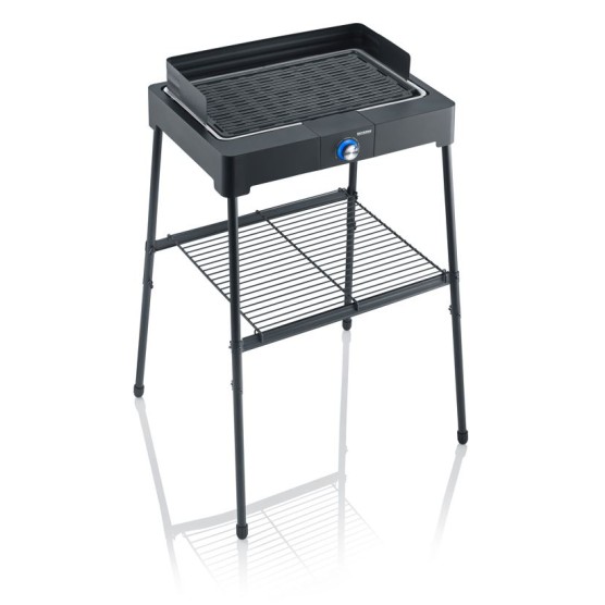 SEVERIN GRILL TABLE WITH STAND 2200W, ELECTRIC, QUICK GRILL TIMER, INDOOR/OUTDOOR USE, SAFETOUCH SURFACE, RIBBED GRILL PLATE, REMOVABLE PARTS, THERMOSTAT-CONTROLLED HEATING ELEMENT, EASY CLEAN, STAINLESS STEEL GRILL GRADE