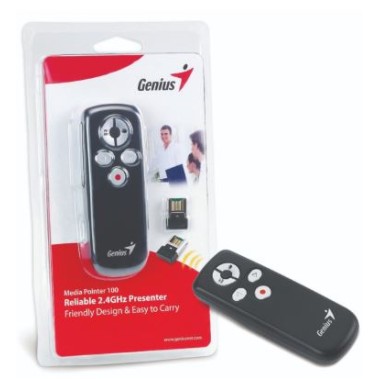 GENIUS POINTER MEDIA WIRELESS 100, WIRELESS 2, 4GHz - UP TP 10METERS, PICO RECEIVER, LASER BEAM, SUPPORT PAGE UP/PAGE DOWN, 5xBUTTONS, WORK WINDOWS&amp;MAC
