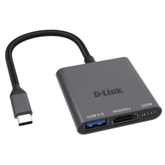 DLINK ADAPTER 3-IN-1 USB-C DONGLE, HDMI 4K@60HZ, USB-A 3.0, PD 100WATTS; 1*USB-A 3.1 PORT 5GB/S