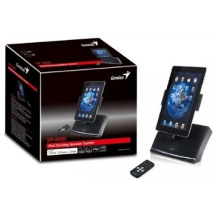 GENIUS SPEAKER SYSTEM SP-i600 4W RMS, SUPPORT iPHONE, iPOD, iPAD WITH 30-PIN CONNECTOR, REMOTE &amp; VOLUME CONTROL, CHARGER, ROTATES, AUX-IN JACK