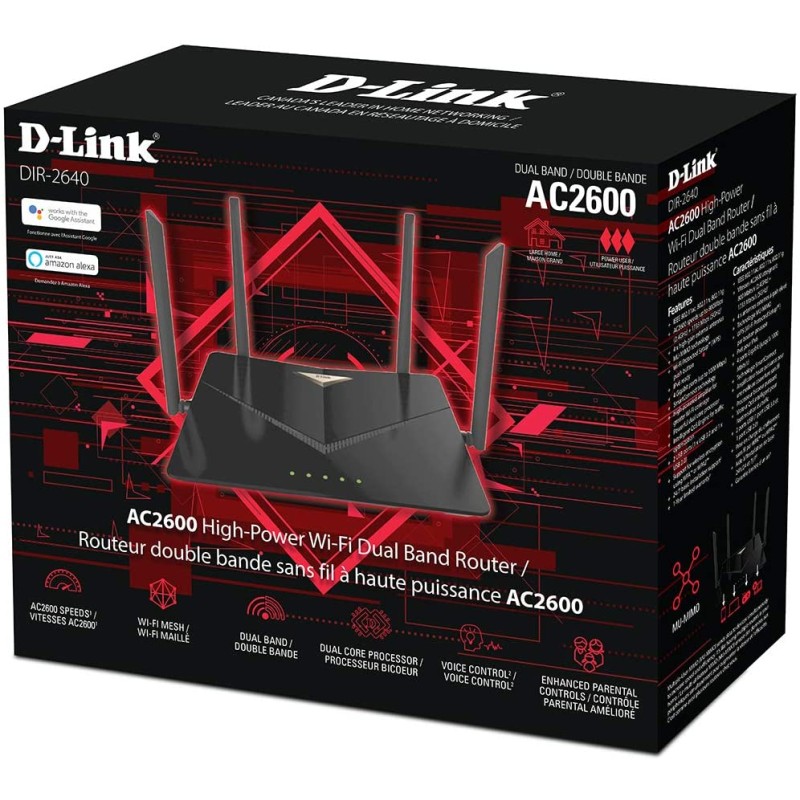 DLINK ROUTER WIRELESS AC 2600 WAVE2 MU-MIMO DUAL BAND (11A/B/G/N/AC), 4 X GIGABIT LAN PORTS, GIGABIT WAN, -VOICE CONTROL, D-LINK WI-FI APP, 1 X 2.0 USB PORT, 1 X 3.0 USB PORT, FOTA, INTERCHANGABLE UK/EU PLUG