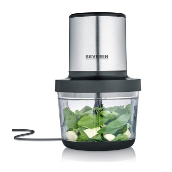 SEVERIN FOOD CHOPPER, 400W, 1L, 4 BLADE KNIFE, MULTI-WHISKING DISK, MATT BLACK / BRUSHED STAINLESS STEEL / GLASS