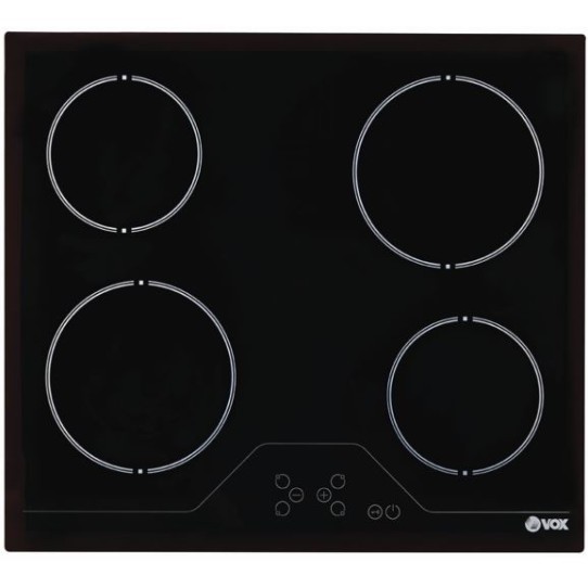 VOX HOB ELECTRIC, 60CM CERAMIC BUILT IN, 4 HITTING ELEMENTS, 6.5 KW, TOUCH, SENSOR BUTTONS, SECURITY LOCK, 59x52x4.1CM, BLACK